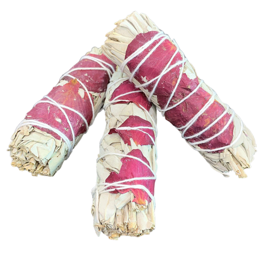 White Sage w- Red Rose Smudge Stick